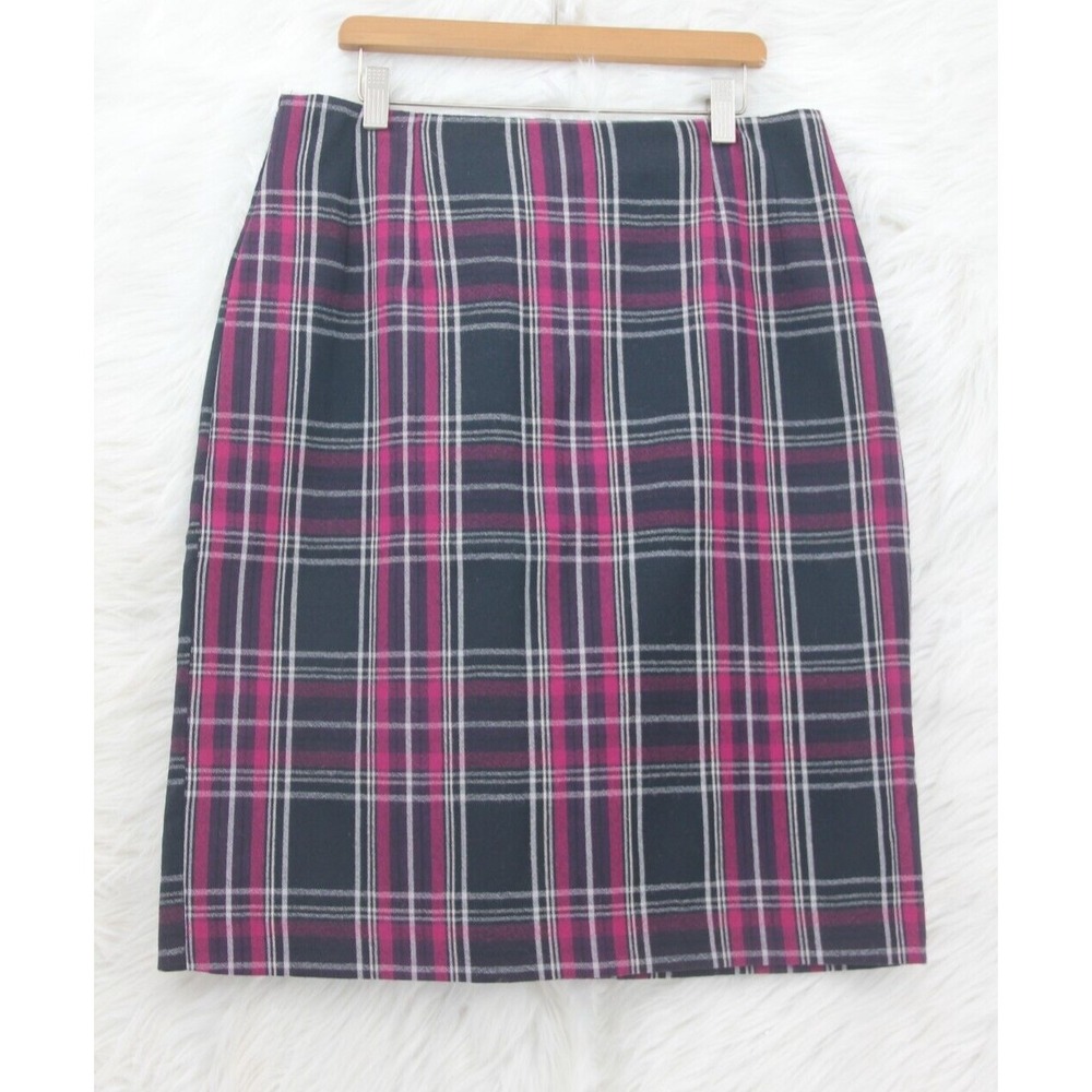 JG Hook Skirt Women's 14 Pink Purple Plaid Lined Vintage Straight Knee Academia